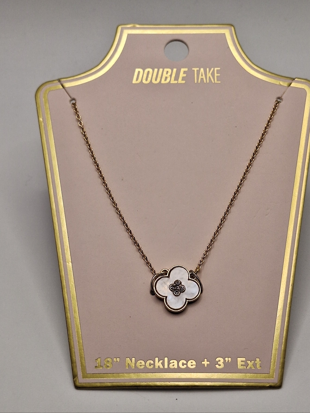 Gold Clover Pendant Necklace White Enamel Dainty Minimal Layering Necklace 18” - Picture 2 of 8